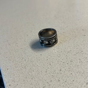 Steel Silver Skull Ring With Black Detail Sz 7